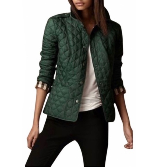 Burberry Jackets & Blazers - Burberry Women's Diamond Quilted Jacket Green Nova Check Print Lined Medium $950